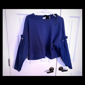 Zara Cropped Navy Blue Blouse w/ Pearls